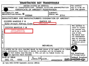 N920MR Registration